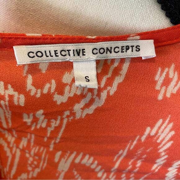 Collective Concepts Tie Front Short Sleeve Blouse Womens Size Small Red Floral - Picture 7 of 12